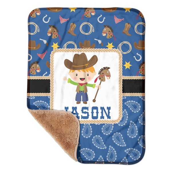 Custom Blue Western Sherpa Baby Blanket - 30" x 40" w/ Name or Text