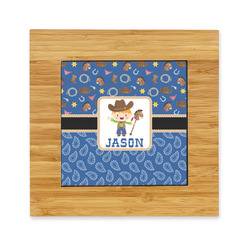 Blue Western Bamboo Trivet with Ceramic Tile Insert (Personalized)