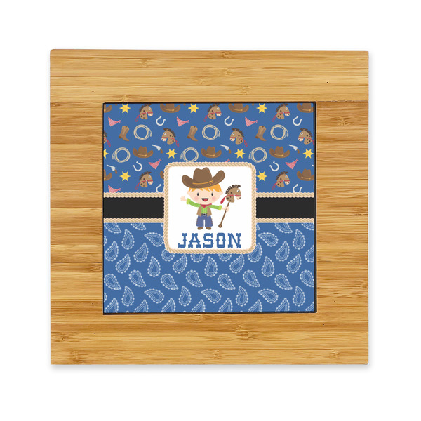 Custom Blue Western Bamboo Trivet with Ceramic Tile Insert (Personalized)