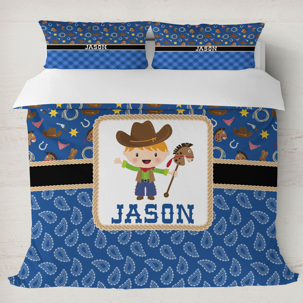 Custom Blue Western Duvet Cover Set - King (Personalized)
