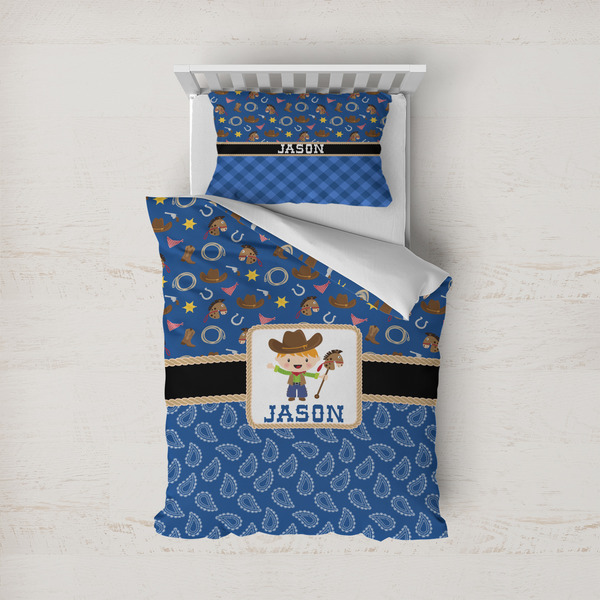 Custom Blue Western Duvet Cover Set - Twin (Personalized)