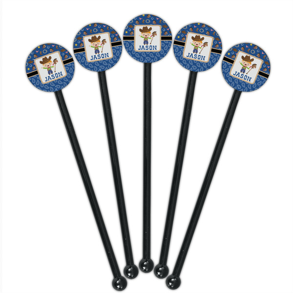 Blue Western Black Plastic 5.5" Stir Stick - Round - Fan View