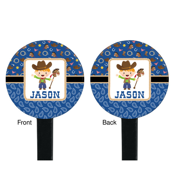 Blue Western Black Plastic 7" Stir Stick - Double Sided - Round - Front & Back