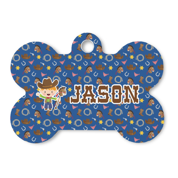 Custom Blue Western Bone Shaped Dog ID Tag (Personalized)
