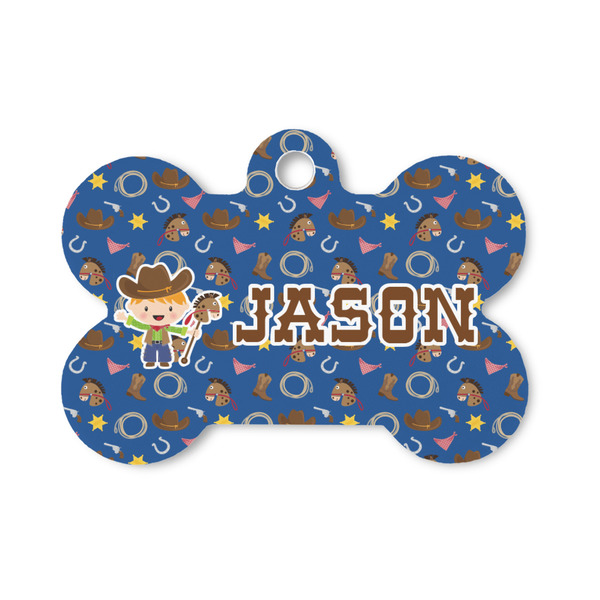 Custom Blue Western Bone Shaped Dog ID Tag - Small (Personalized)