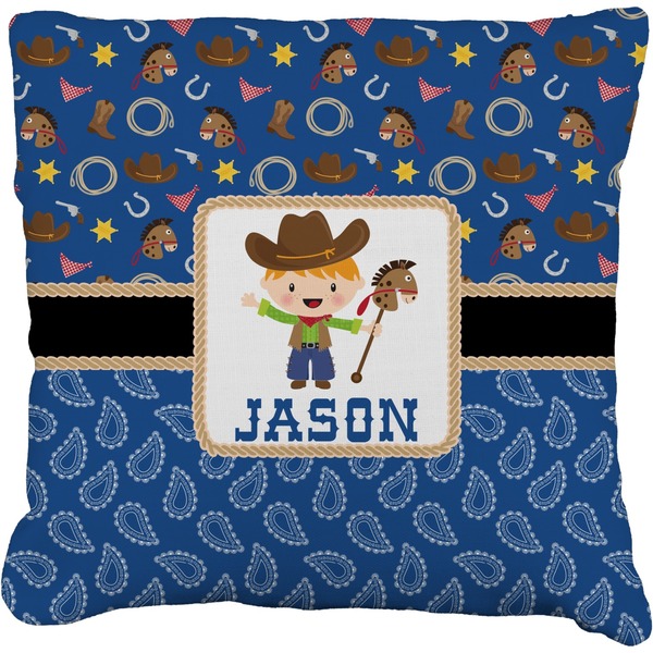 Custom Blue Western Faux-Linen Throw Pillow 16" (Personalized)