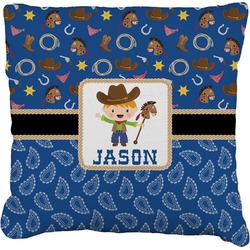 Blue Western Faux-Linen Throw Pillow 20" (Personalized)
