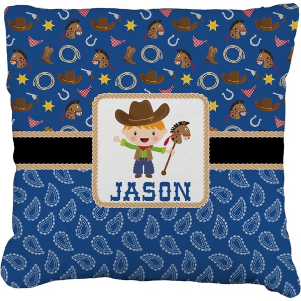 Custom Blue Western Faux-Linen Throw Pillow 26" (Personalized)