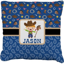 Blue Western Faux-Linen Throw Pillow (Personalized)