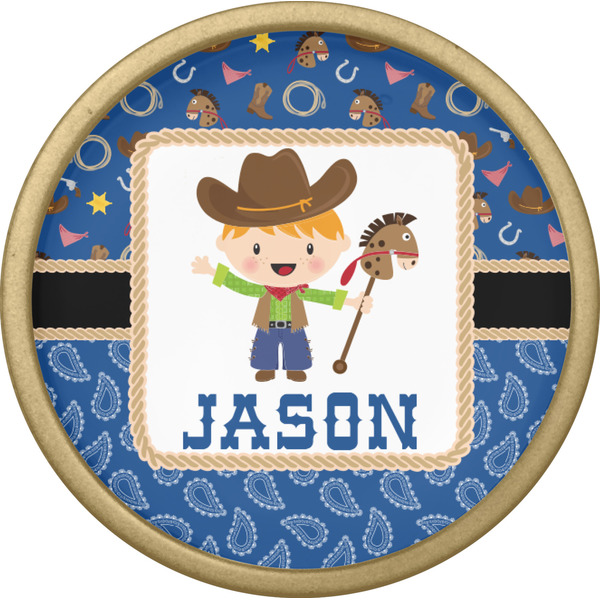 Blue Western Cabinet Knob - Gold - Front