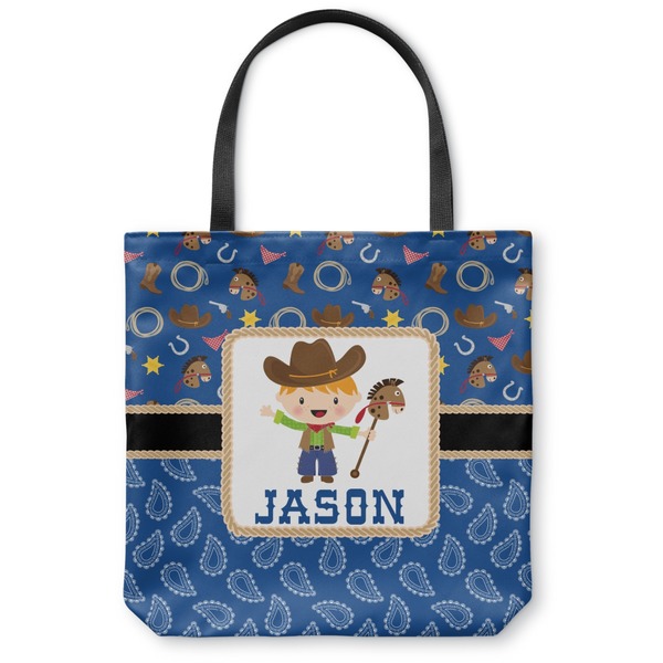 Custom Blue Western Canvas Tote Bag - Large - 18"x18" (Personalized)