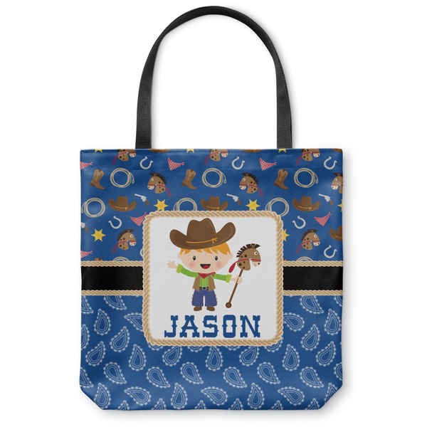 Custom Blue Western Canvas Tote Bag - Small - 13"x13" (Personalized)
