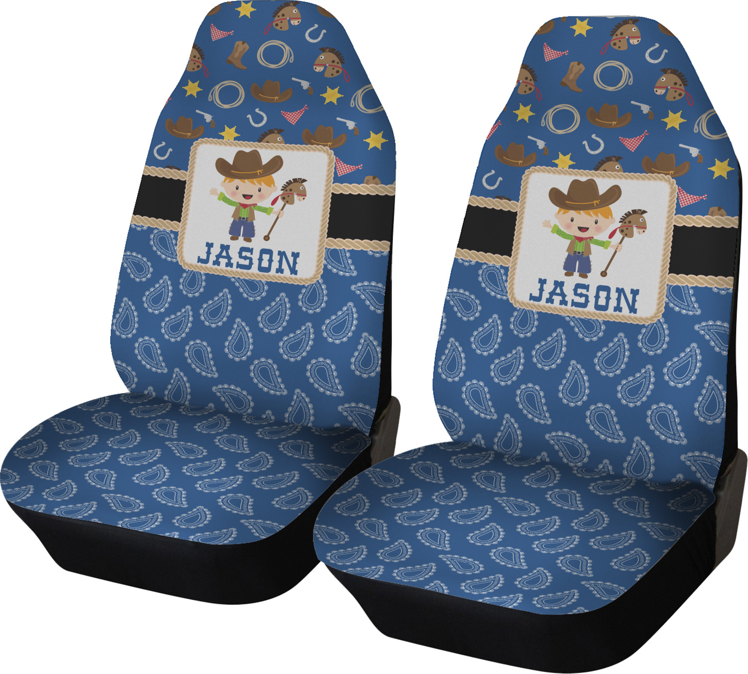 Blue Western Car Seat Covers (Set of Two) (Personalized) YouCustomizeIt