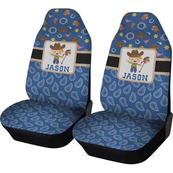 Custom Blue Western Car Seat Covers (Set of Two) (Personalized)