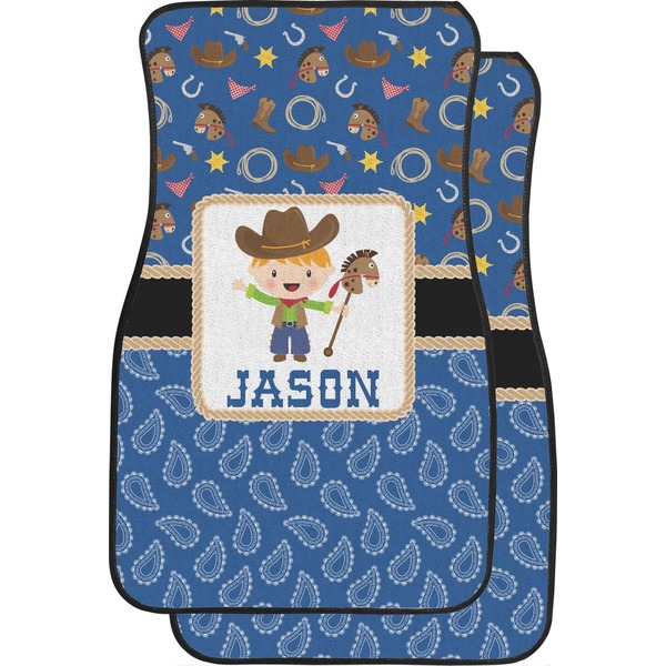 Custom Blue Western Car Floor Mats (Front Seat) (Personalized)