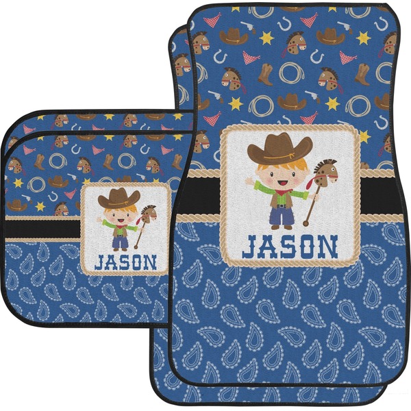 Custom Blue Western Car Floor Mats Set - 2 Front & 2 Back (Personalized)