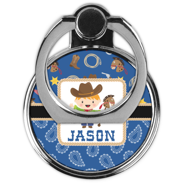 Blue Western Cell Phone Ring Stand & Holder - Front (Collapsed)