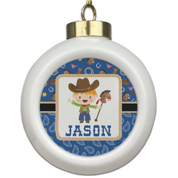 Blue Western Ceramic Ball Ornament (Personalized)