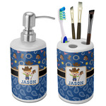 Blue Western Ceramic Bathroom Accessories Set (Personalized)