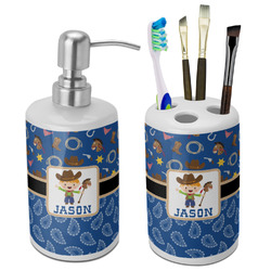 Blue Western Ceramic Bathroom Accessories Set (Personalized)