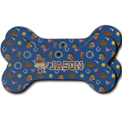 Blue Western Ceramic Dog Ornament - Front & Back w/ Name or Text