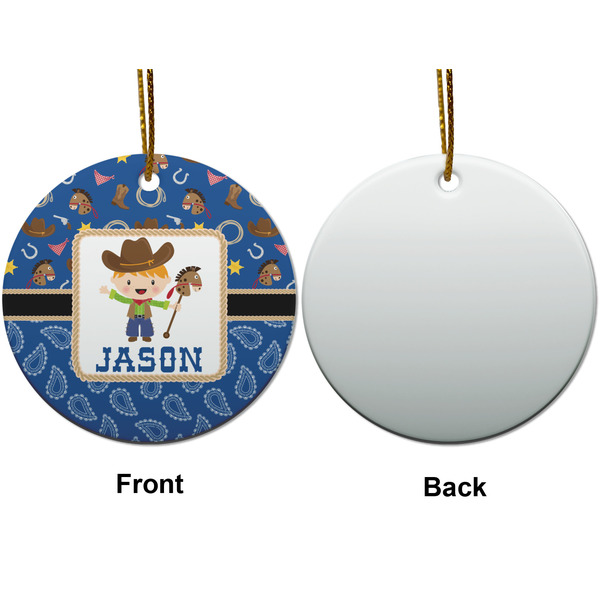 Blue Western Ceramic Flat Ornament - Circle Front & Back (APPROVAL)