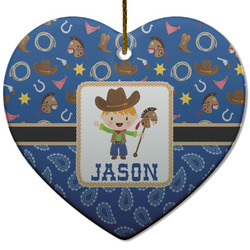 Blue Western Heart Ceramic Ornament w/ Name or Text