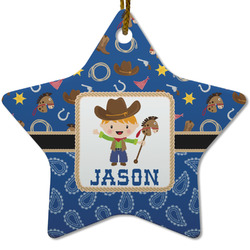Blue Western Star Ceramic Ornament w/ Name or Text