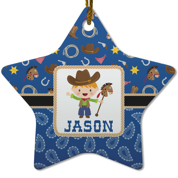 Custom Blue Western Star Ceramic Ornament w/ Name or Text