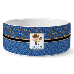 Blue Western Ceramic Dog Bowl (Personalized)