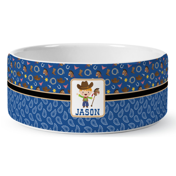 Custom Blue Western Ceramic Dog Bowl - Medium (Personalized)