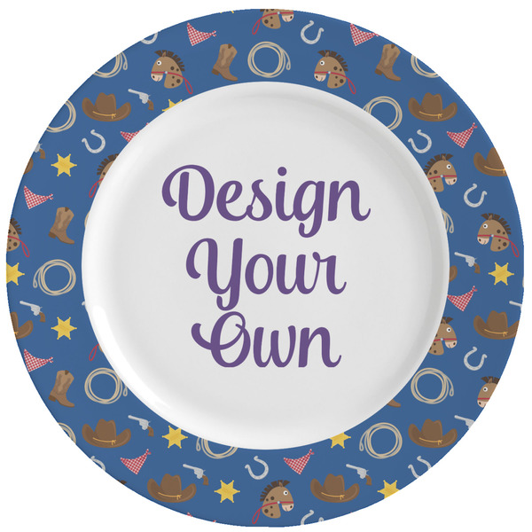 Custom Blue Western Ceramic Dinner Plates (Set of 4) (Personalized)