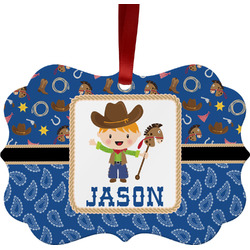 Blue Western Metal Frame Ornament - Double Sided w/ Name or Text