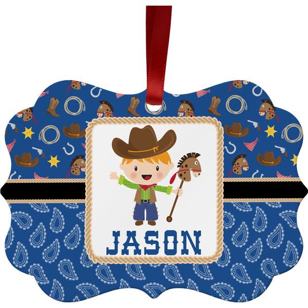 Blue Western Christmas Ornament (Front View)