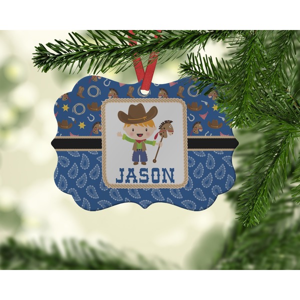 Blue Western Christmas Ornament (On Tree)