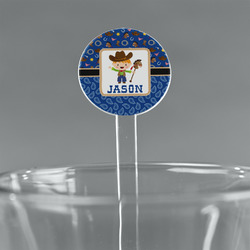 Blue Western 5.5" Round Plastic Stir Sticks - Clear (Personalized)