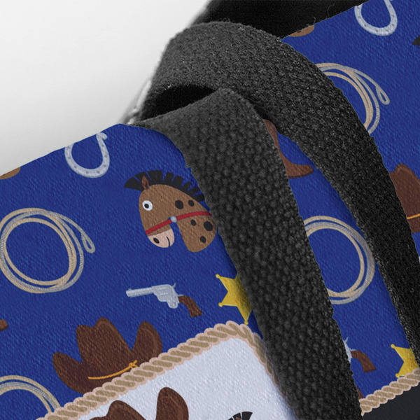 Blue Western Closeup of Tote w/Black Handles