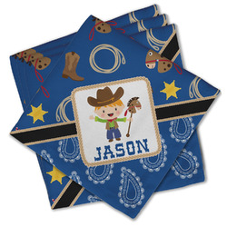 Blue Western Cloth Cocktail Napkins - Set of 4 w/ Name or Text