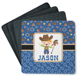 Blue Western Square Rubber Backed Coasters - Set of 4 (Personalized)
