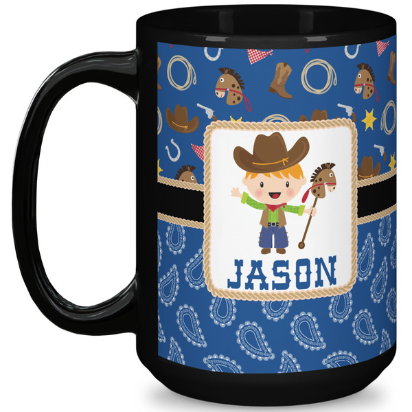 Custom Blue Western 15 Oz Coffee Mug - Black (Personalized)