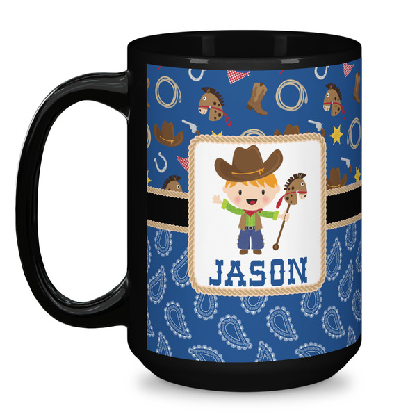 Blue Western Coffee Mug - 15 oz - Black