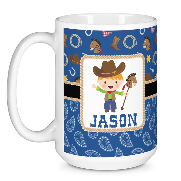 Blue Western Coffee Mug - 15 oz - White