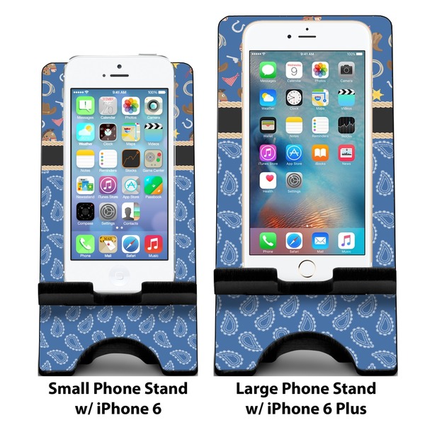 Blue Western Compare Phone Stand Sizes - with iPhones