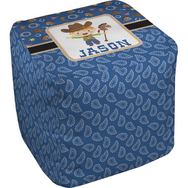 Custom Blue Western Cube Pouf Ottoman (Personalized)