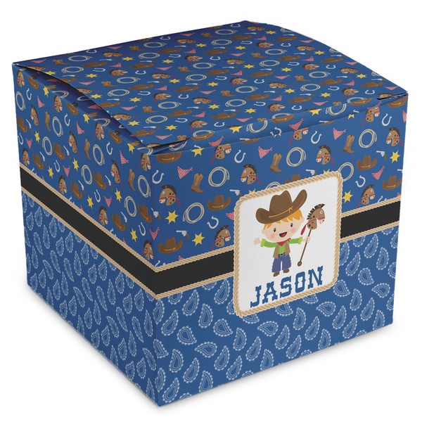 Custom Blue Western Cube Favor Gift Boxes (Personalized)
