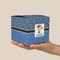 Blue Western Cube Favor Gift Box - On Hand - Scale View