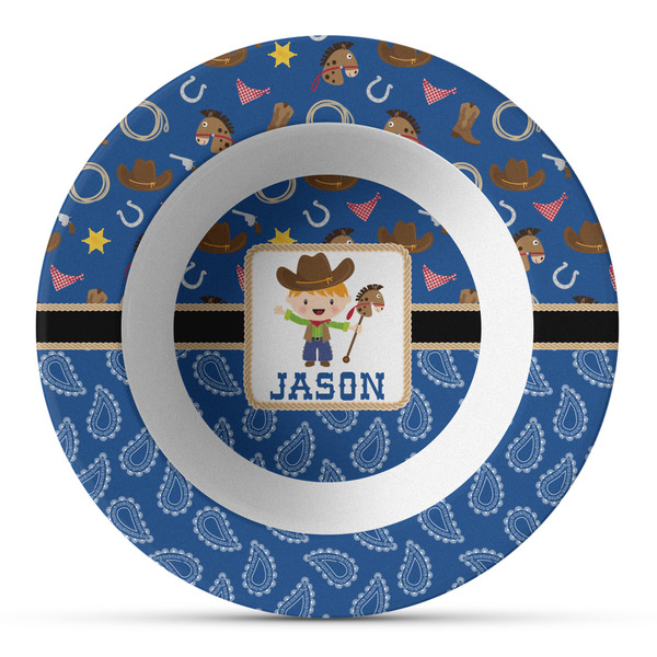 Custom Blue Western Plastic Bowl - Microwave Safe - Composite Polymer (Personalized)