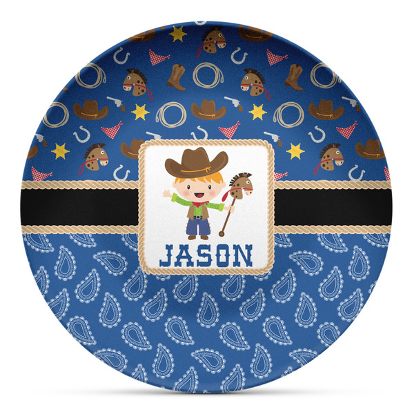Custom Blue Western Microwave Safe Plastic Plate - Composite Polymer (Personalized)