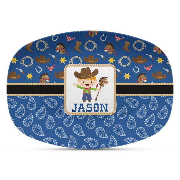 Custom Blue Western Plastic Platter - Microwave & Oven Safe Composite Polymer (Personalized)