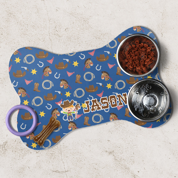 Blue Western Dog Bone Shaped Mat Lifestyle